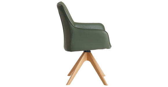 ARMLEHNSTUHL  in Eisen Echtleder pigmentiert  - Eichefarben/Grün, MODERN, Leder/Holz (64/87/60cm) - Novel