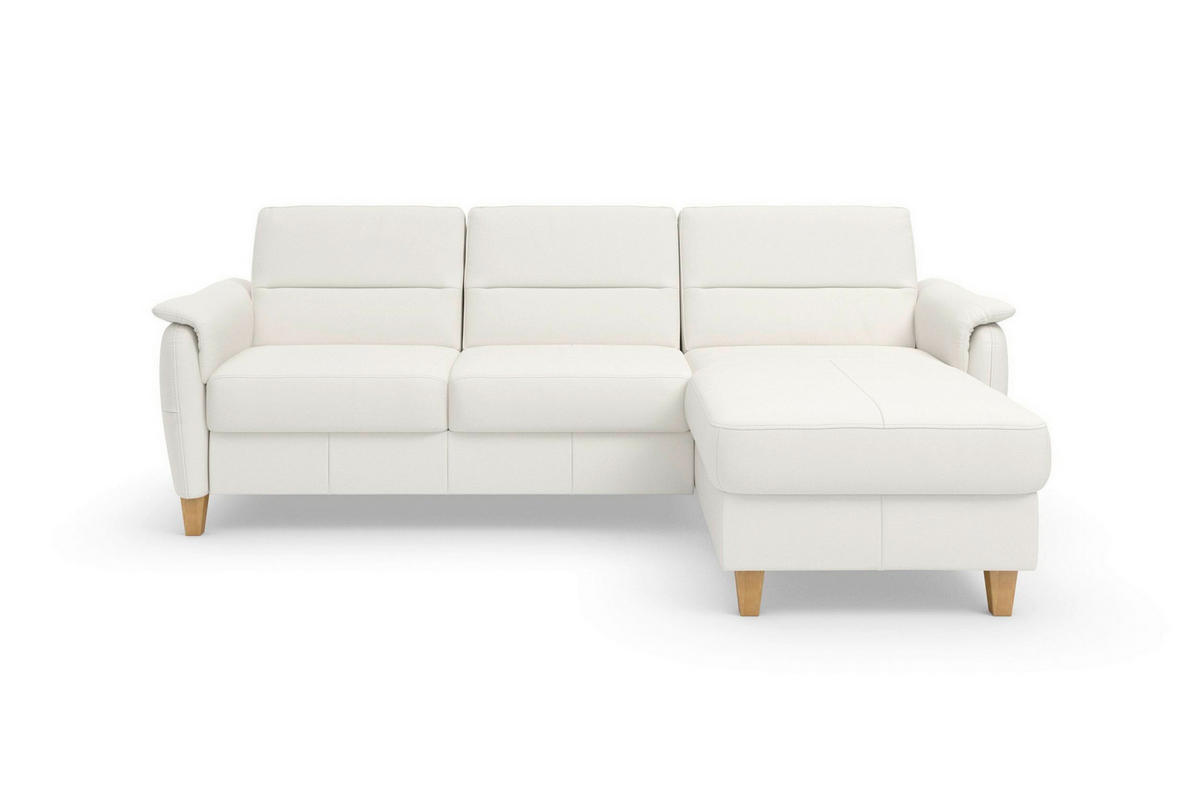 ECKSOFA Echtleder Weiss  - Weiss/Eichefarben, Basics, Leder/Holz (244/163cm) - Sit & More