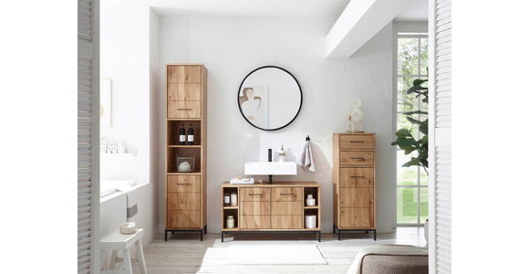 MIDISCHRANK 40/115/35 cm  - Wildeiche/Schwarz, Basics, Holz/Metall (40/115/35cm) - Linea Natura