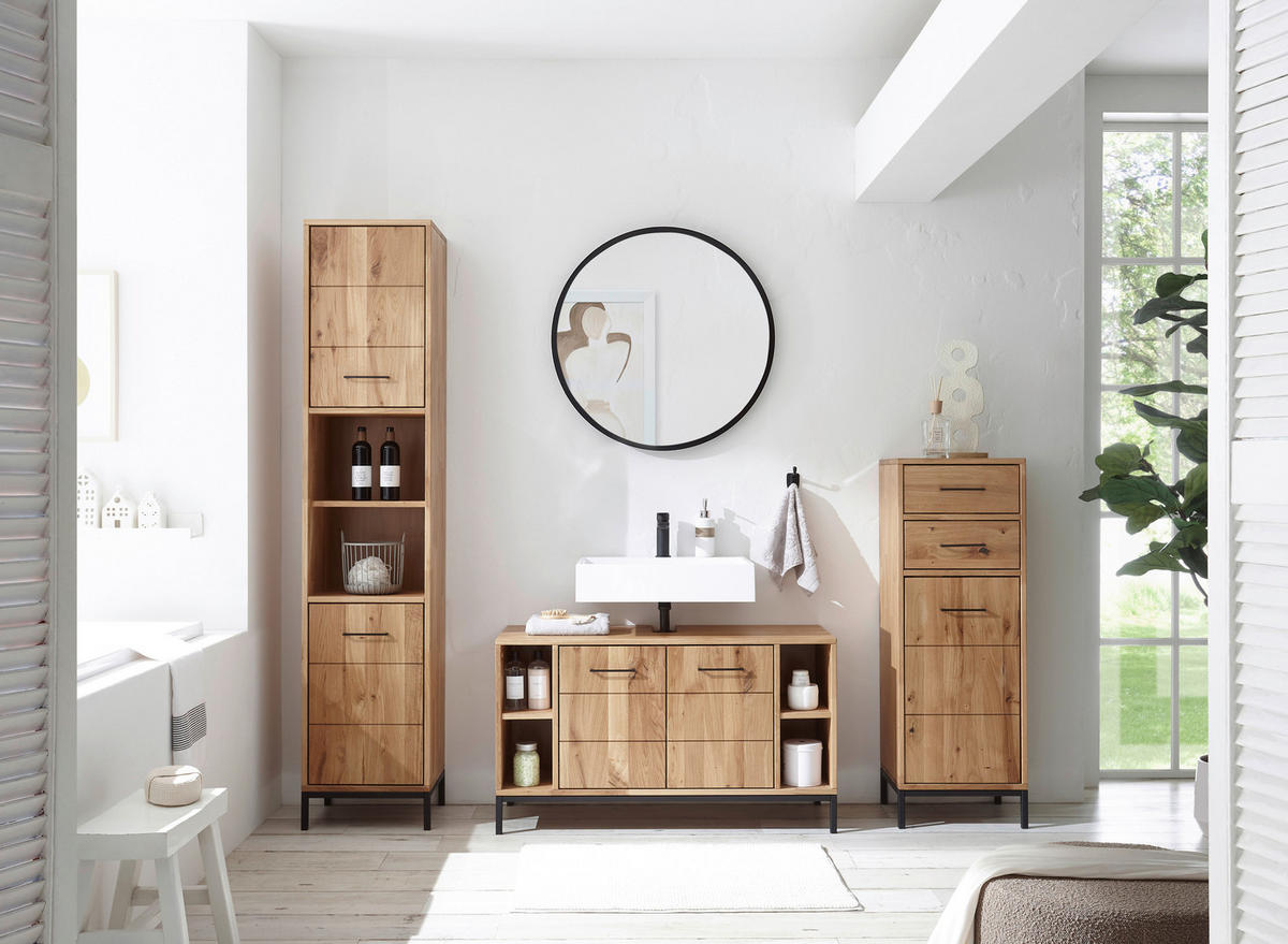 HOCHSCHRANK 40/190/35 cm  - Wildeiche/Schwarz, Basics, Holz/Metall (40/190/35cm) - Linea Natura