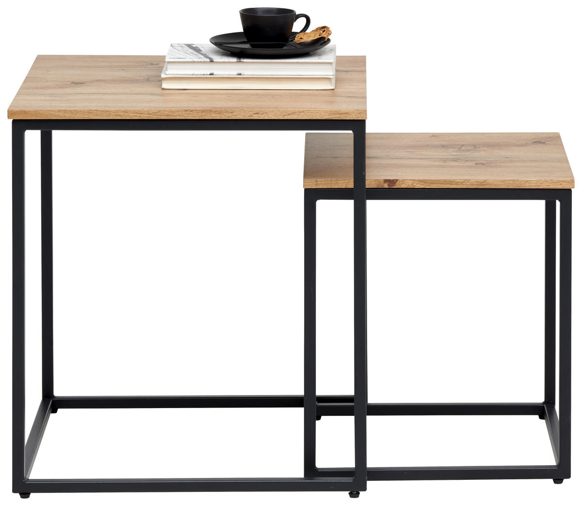 BEISTELLTISCHSET quadratisch Eichefarben  - Eichefarben/Schwarz, Design, Holzwerkstoff/Metall (35-45/35-45/40-50cm) - Ti'me