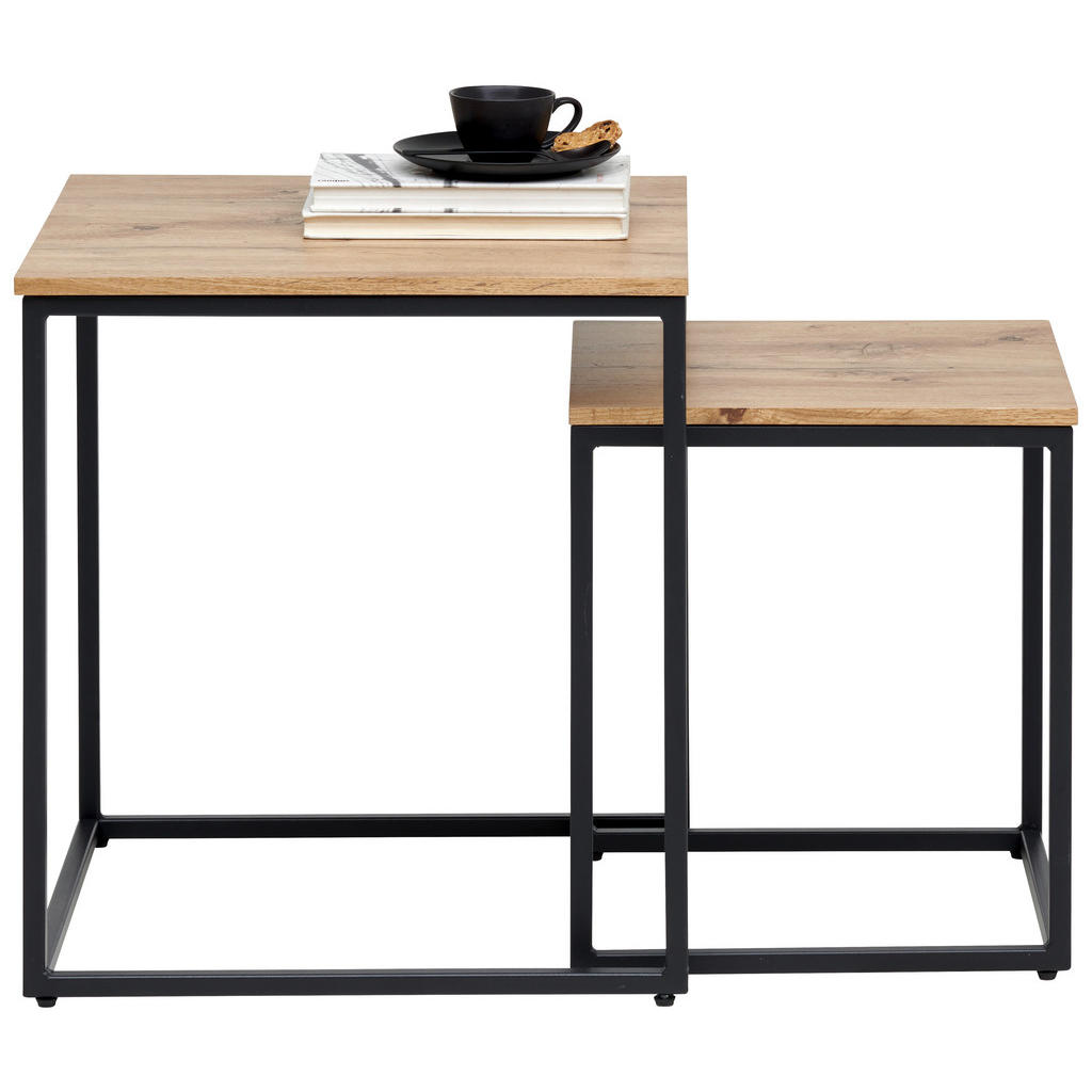 Thumbnail - Ti'me Beistelltischset, Eiche, Metall, Holzwerkstoff, 2-teilig, quadratisch, eckig, 35-45x40-50x35-45 cm, Wohnzimmer, Wo...