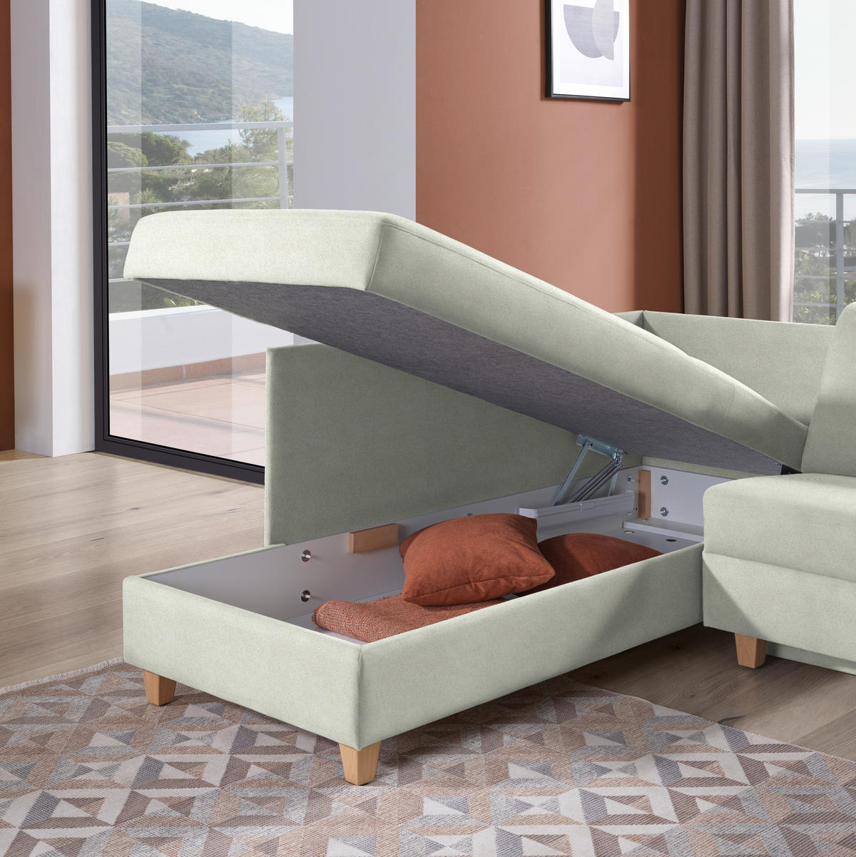 ECKSOFA in Flachgewebe Silberfarben  203/261 cm  - Eichefarben/Silberfarben, KONVENTIONELL, Holz/Textil (203/261cm) - Sedda