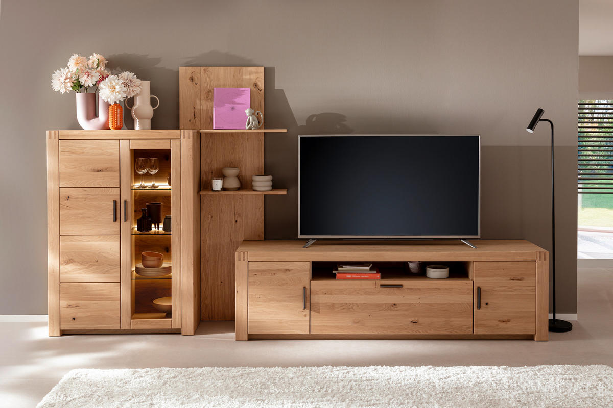 WOHNWAND 3-teilig  in Eichefarben 332/184/50 cm  - Eichefarben/Anthrazit, Design, Glas/Holz (332/184/50cm) - Livetastic