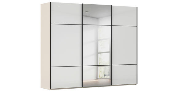 SCHWEBETÜRENSCHRANK 301/223/68 cm 3-türig Weiß, Champagner - Champagner/Schwarz, KONVENTIONELL, Glas/Holzwerkstoff (301/223/68cm) - Novel