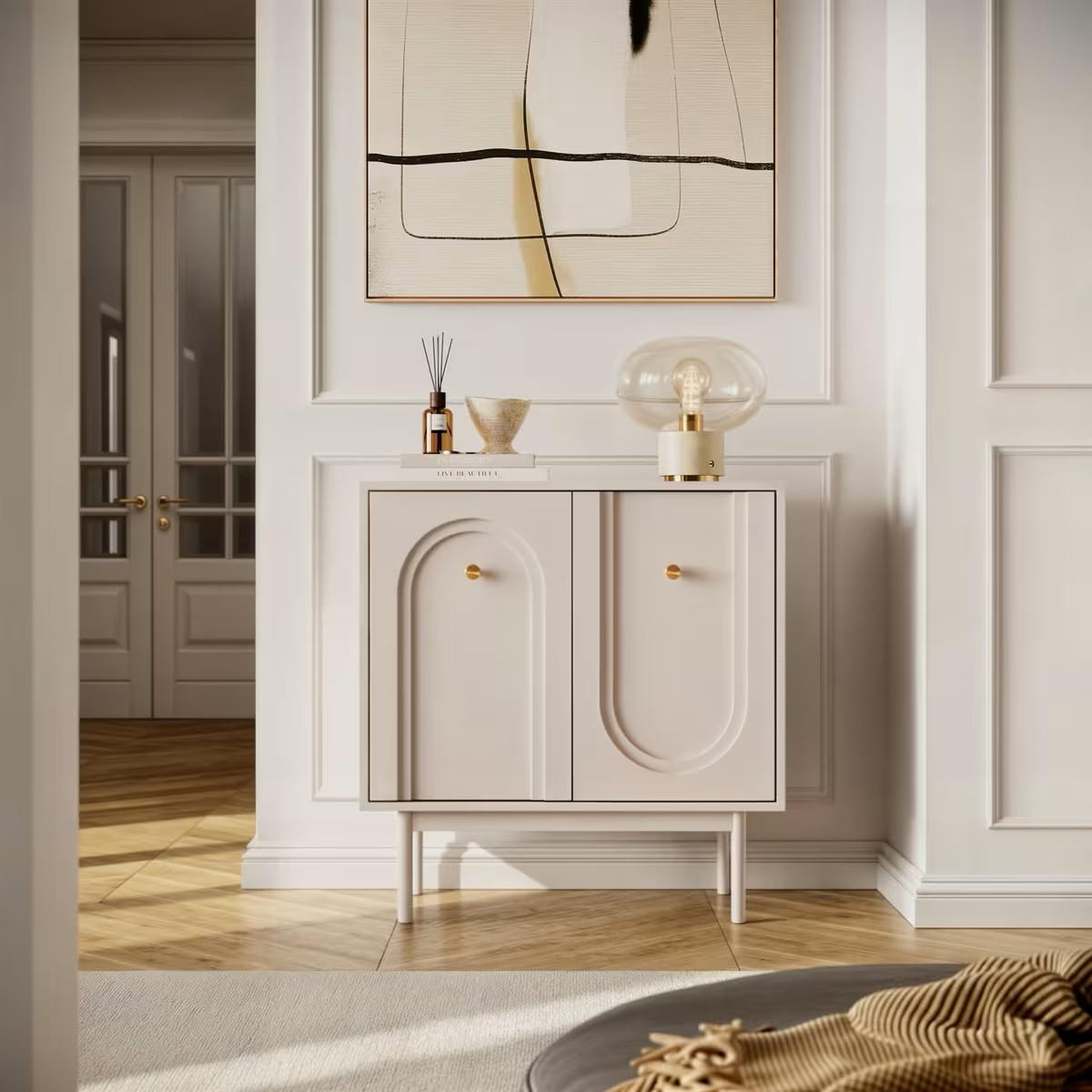 KOMMODE Mazoma, 79/84/39 cm,  - Kaschmir/Goldfarben, Design, Holzwerkstoff/Metall (79/84/39cm) - Boxxx