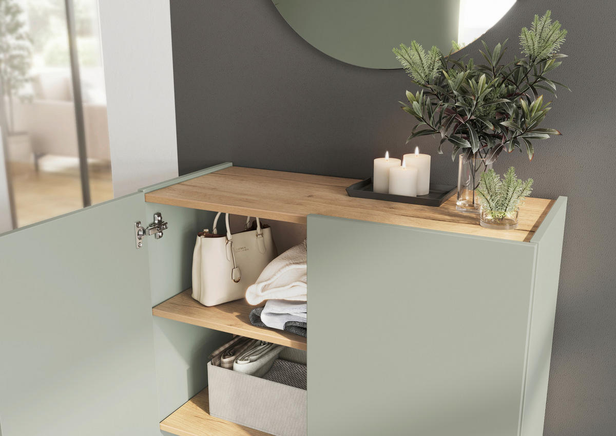 GARDEROBE 2-teilig  in 74/200/33 cm  - Eichefarben/Grün, Design, Glas/Holzwerkstoff (74/200/33cm) - Germania