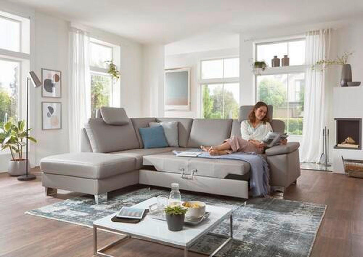 ECKSOFA in Echtleder Hellgrau  235/248 cm  - Beige/Hellgrau, Design, Leder/Metall (235/248cm) - Beldomo Premium