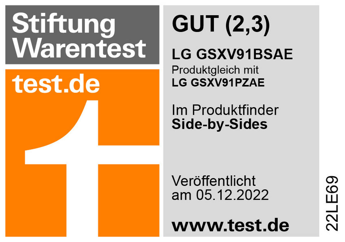 SIDE-BY-SIDE 91,3/180/73,4 cm GSXV91BSAE  - Silberfarben, Trend, Glas/Kunststoff (91,3/180/73,4cm) - LG
