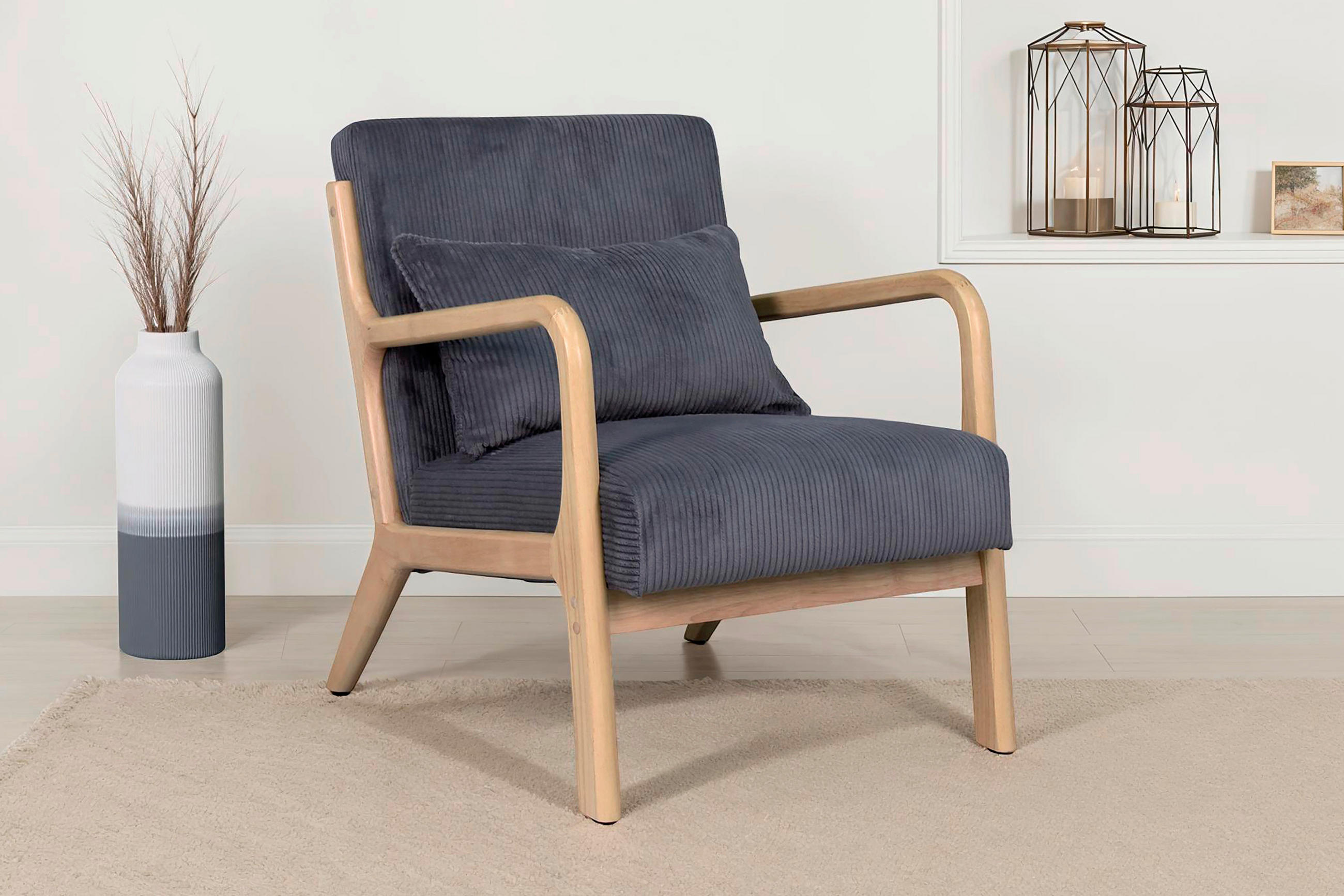 SESSEL in Cord Grau  - Braun/Grau, Basics, Holz/Textil (65/81/76cm) - MID.YOU