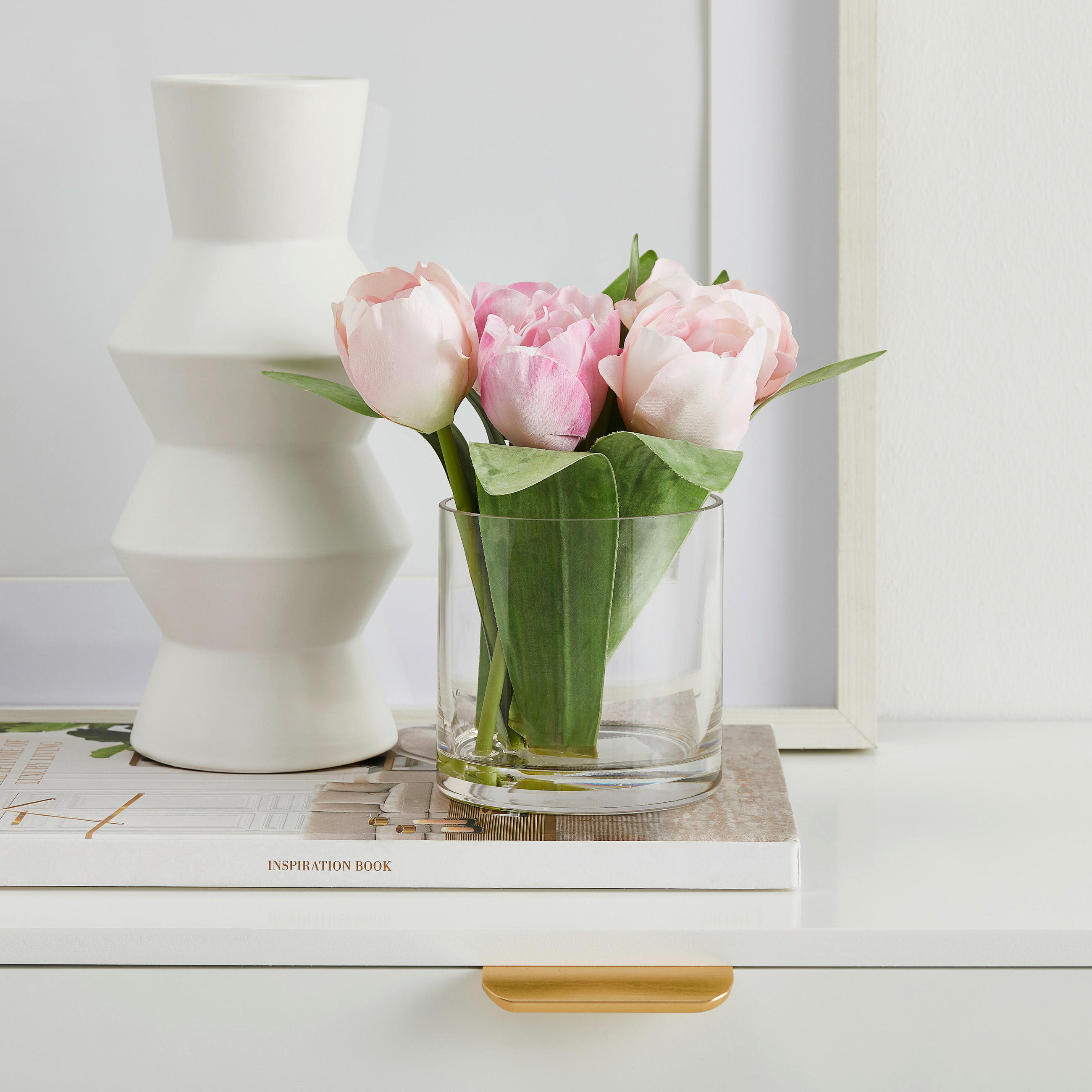 Tulpenstrauß in Glasvase Tulpe  - Transparent/Rosa, Basics, Glas/Kunststoff (17cm)