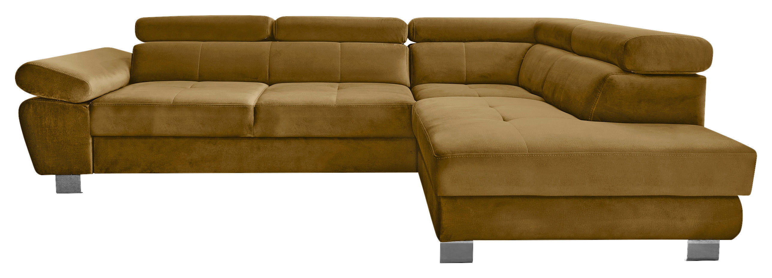 ECKSOFA Senfgelb Webstoff Bettkasten, Schlaffunktion, Rücken echt, Armteilverstellung, Kopfteilverstellung  - Chromfarben/Senfgelb, MODERN, Textil/Metall (278/205cm) - Stylife