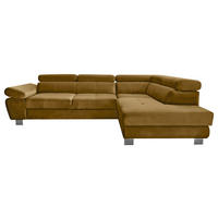 ECKSOFA Senfgelb Webstoff Bettkasten, Schlaffunktion, Rücken echt, Armteilverstellung, Kopfteilverstellung  - Chromfarben/Senfgelb, MODERN, Textil/Metall (278/205cm) - Stylife