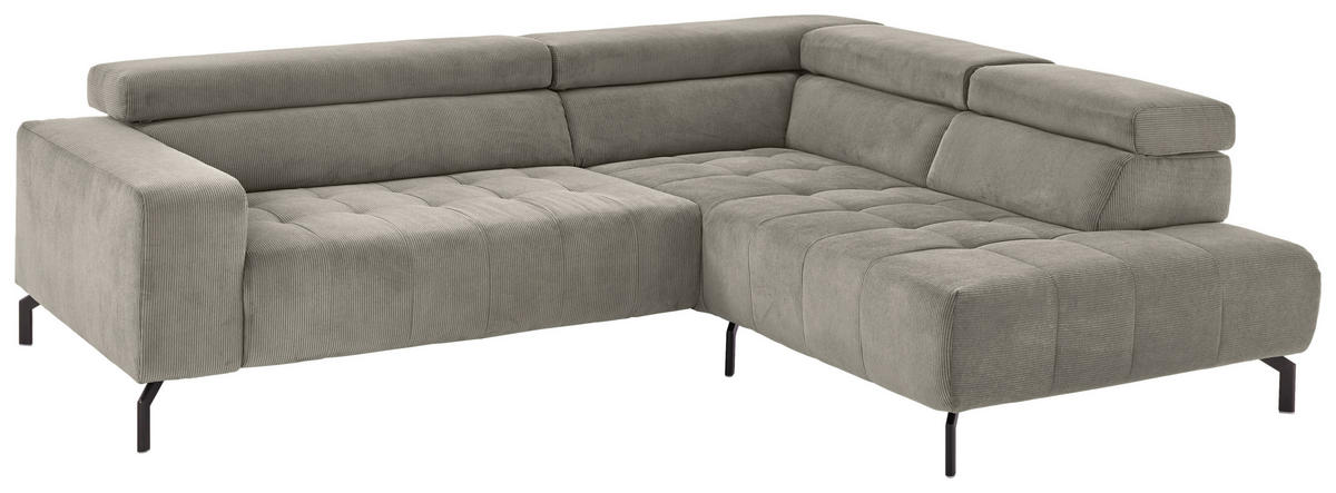 ECKSOFA Grau Cord  - Schwarz/Grau, Design, Textil/Metall (261/214cm) - Beldomo Style