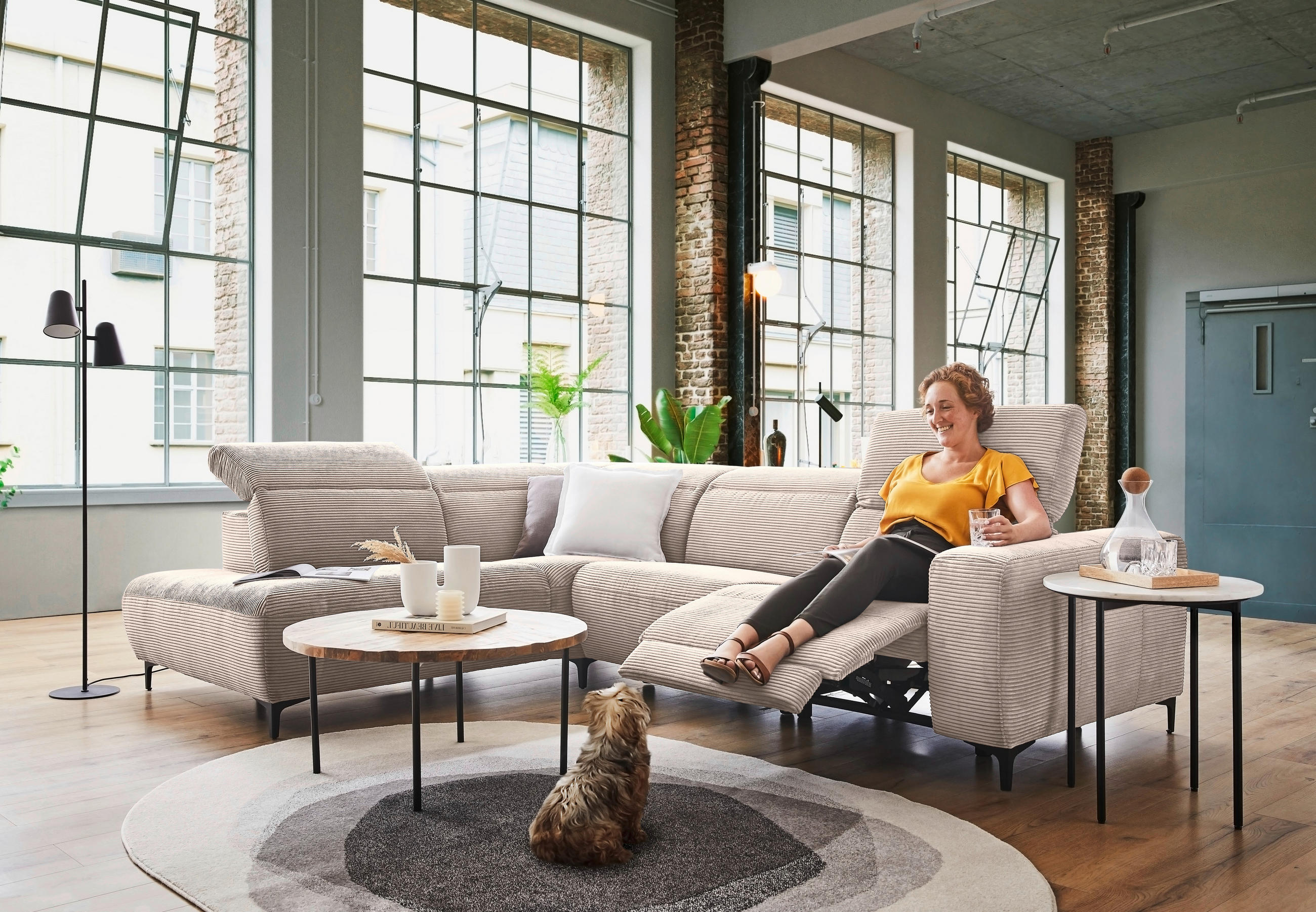 ECKSOFA Taupe Cord  - Taupe/Schwarz, Design (223/290cm) - Pure Home Lifestyle