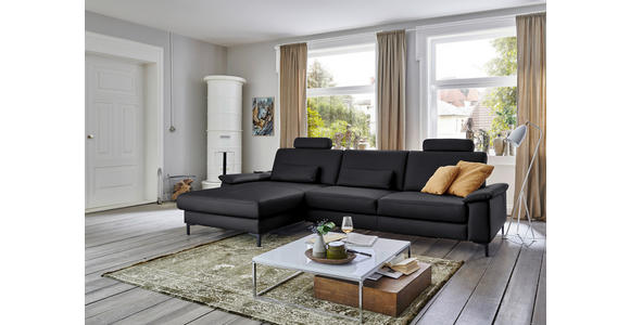 ECKSOFA in Echtleder Anthrazit 176/334 cm - Anthrazit/Schwarz, Design, Leder/Metall (176/334cm) - Dieter Knoll