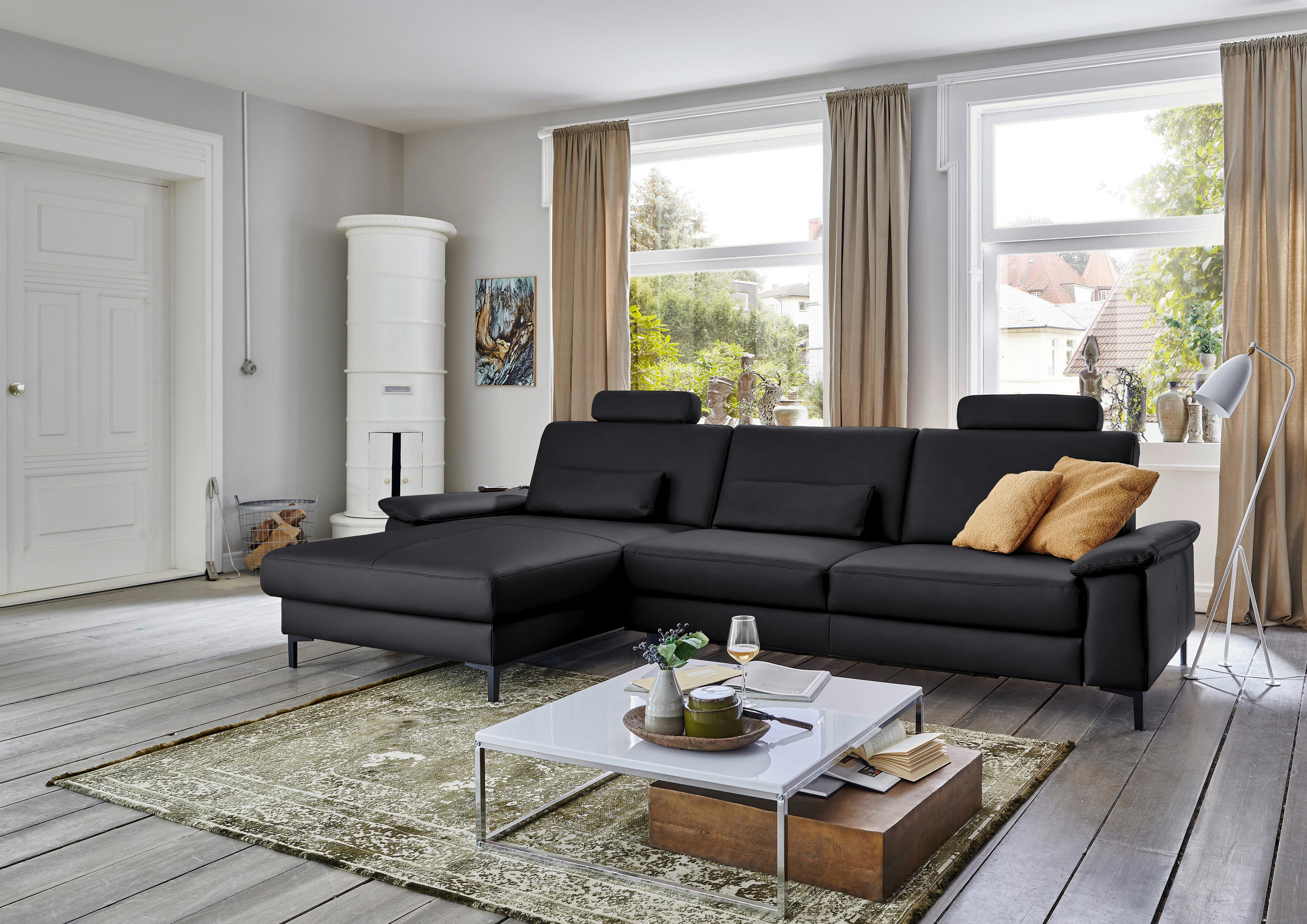ECKSOFA in Echtleder Anthrazit  176/334 cm  - Anthrazit/Schwarz, Design, Leder/Metall (176/334cm) - Dieter Knoll