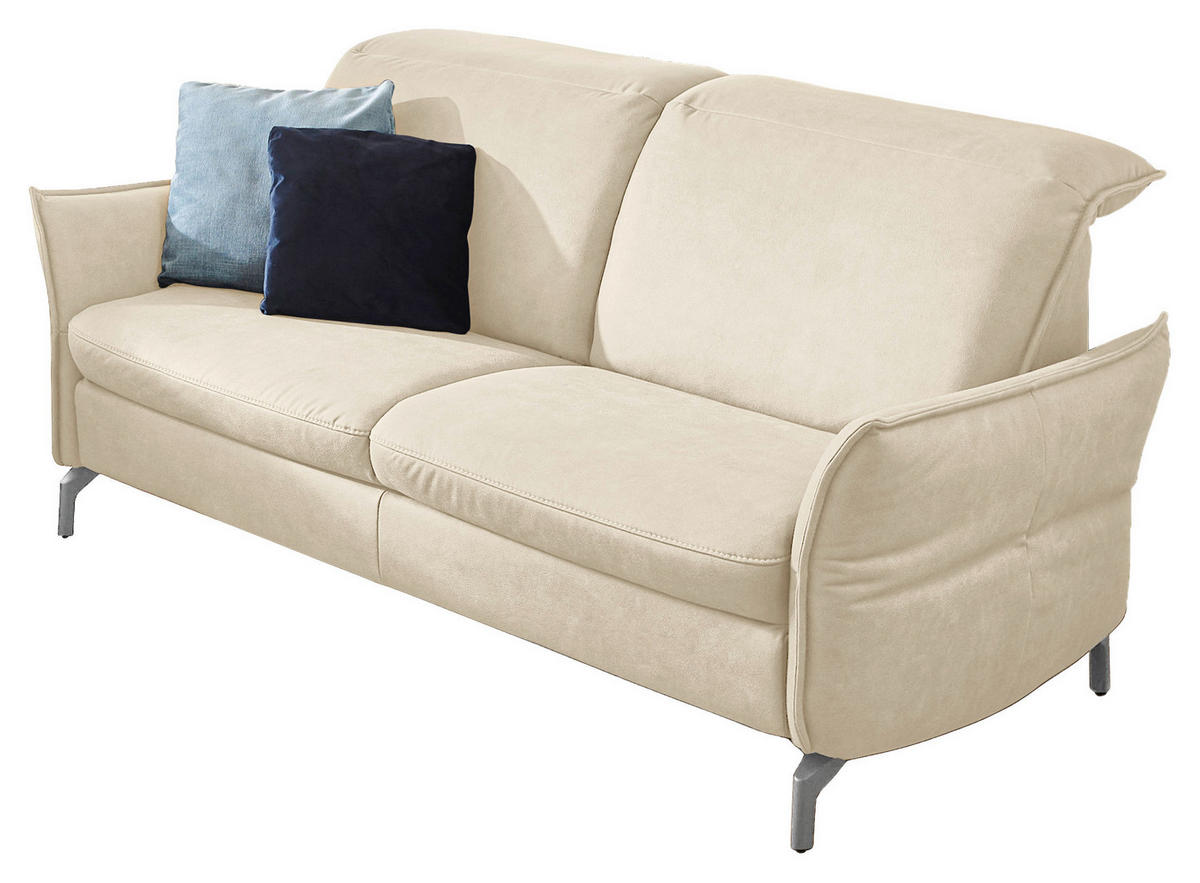 2-SITZER-SOFA in Lederlook (vegan) Ecru  - Ecru/Nickelfarben, Modern, Textil/Metall (154/89/109cm) - Livetastic