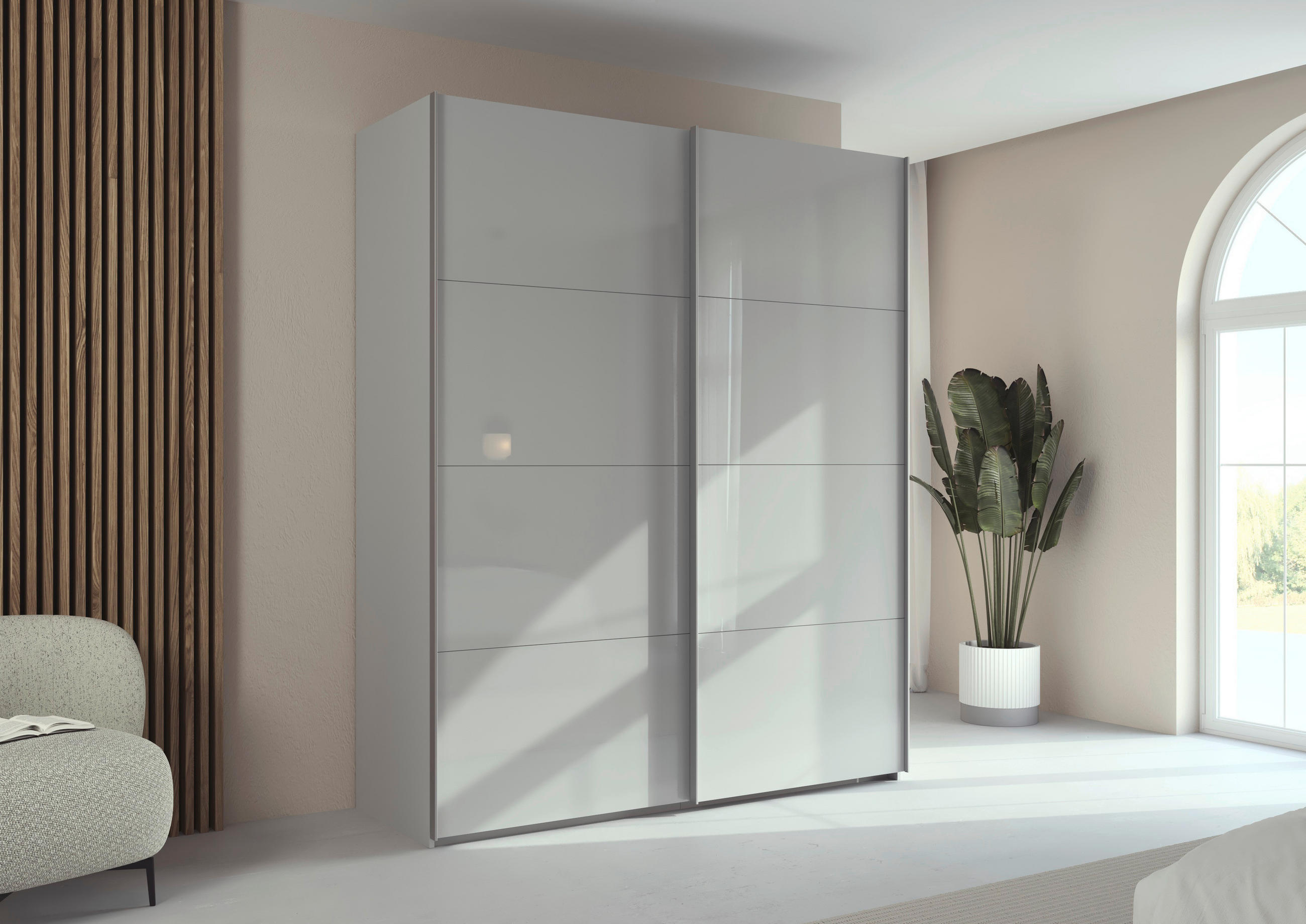 SCHWEBETÜRENSCHRANK 181/223/68 cm 2-türig Seidengrau  - Seidengrau/Alufarben, Design, Glas/Holzwerkstoff (181/223/68cm) - Xora