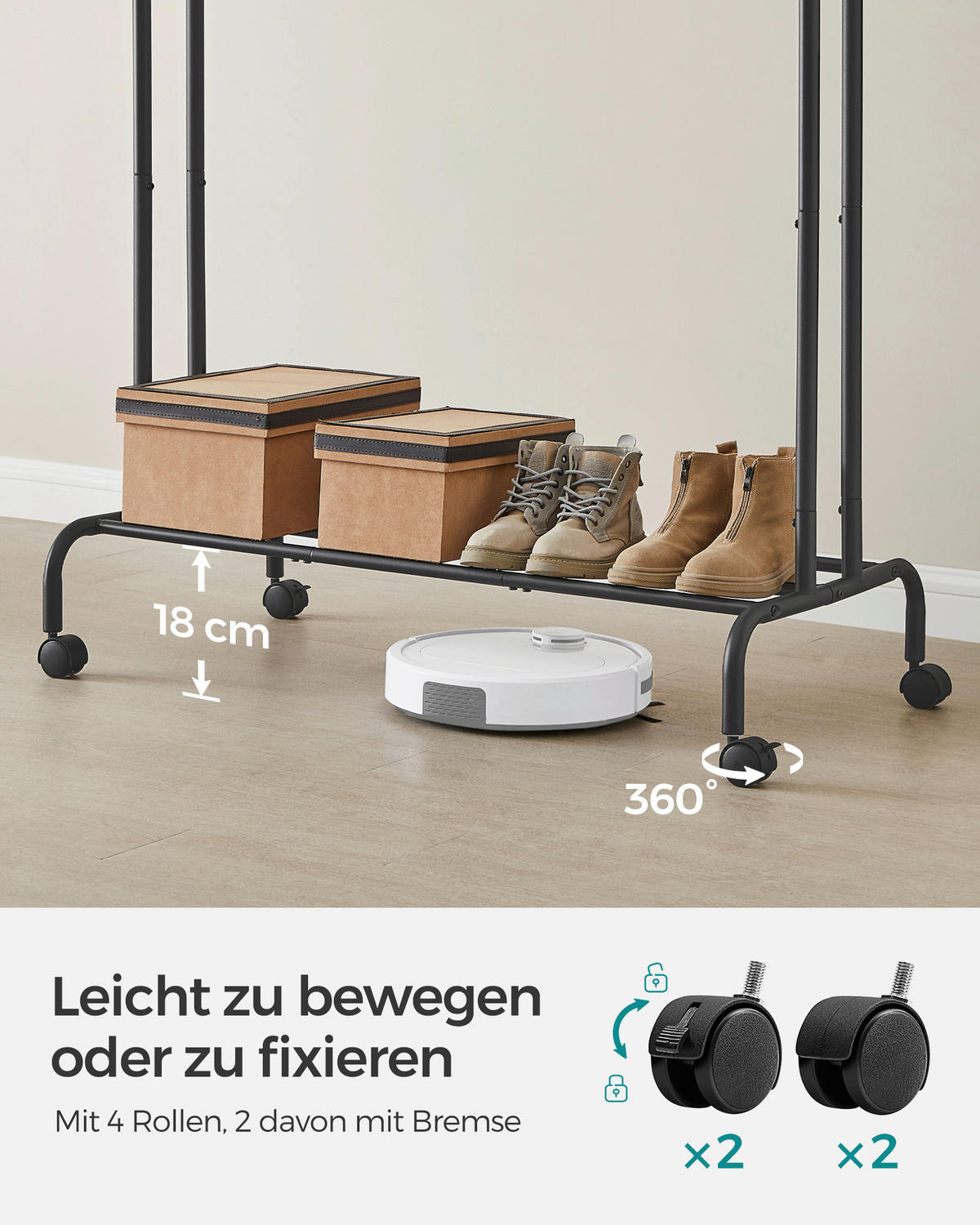 POJAZDNÝ STOJAN NA ODEVY - čierna, Basics, kov/plast (103,5/155/52,5cm)