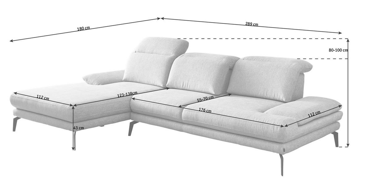 ECKSOFA in Webstoff Ecru  - Ecru/Schwarz, Design, Textil/Metall (180/289cm) - Stylife