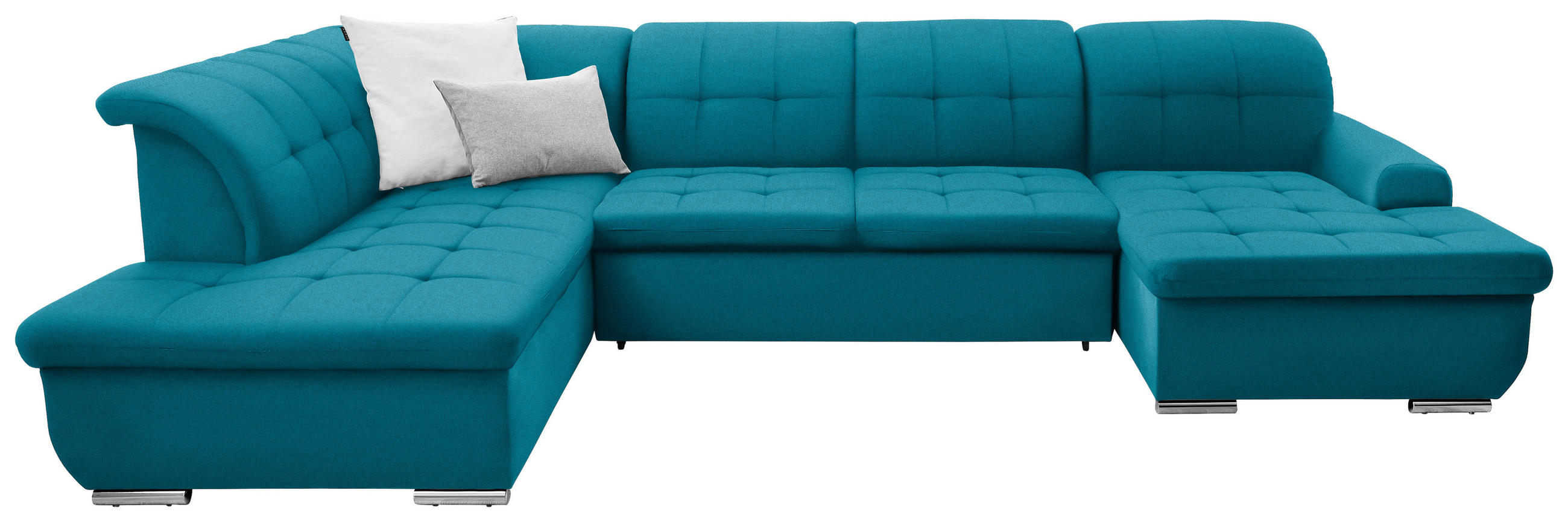 WOHNLANDSCHAFT in Flachgewebe Petrol  - Silberfarben/Petrol, Design, Textil/Metall (208/342/145cm) - Cantus