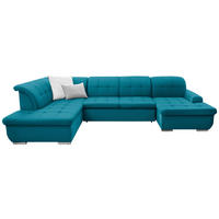 WOHNLANDSCHAFT inkl. Funktion Petrol Flachgewebe  - Silberfarben/Petrol, Design, Textil/Metall (208/342/145cm) - Cantus