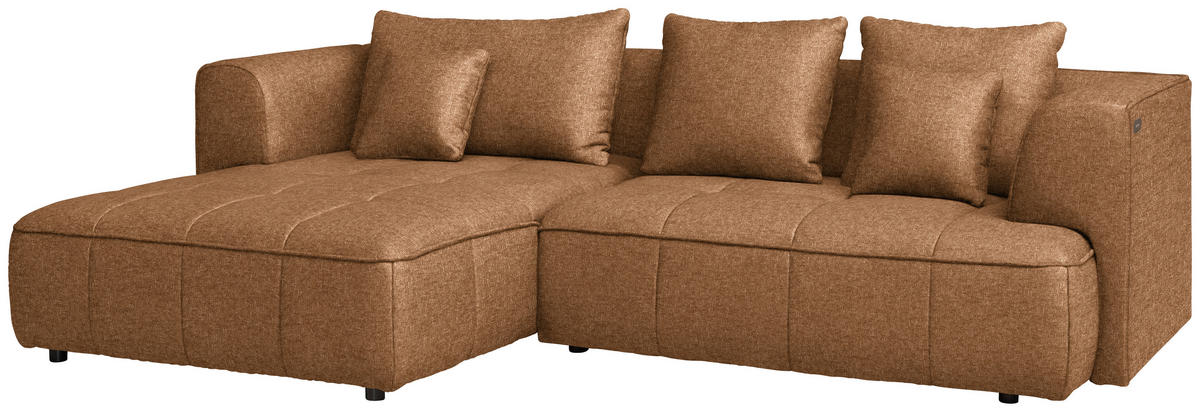 ECKSOFA Webstoff Cognac  - Cognac/Schwarz, Design, Kunststoff/Textil (188/288cm) - Welnova