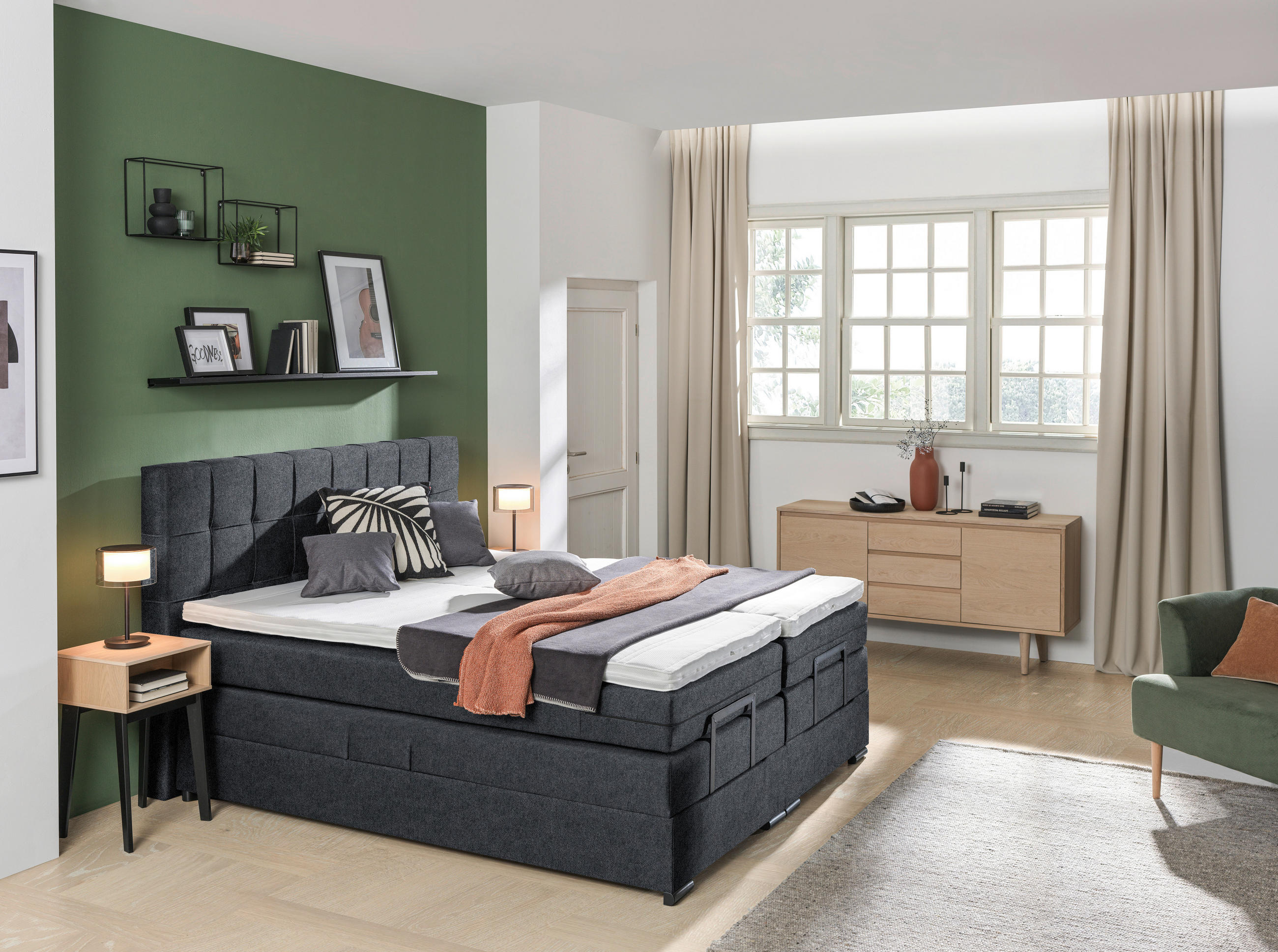 Thumbnail - Moderano Boxspringbett, Dunkelgrau, Holz, Holzwerkstoff, H3, 5-Zonen, Höhe ca. 18 cm, 160x200 cm, Bettkasten, gepolstert...