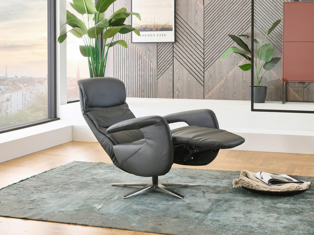 RELAXSESSEL in Leder Anthrazit  - Anthrazit/Silberfarben, KONVENTIONELL, Leder/Metall (71/110/99cm) - Dieter Knoll