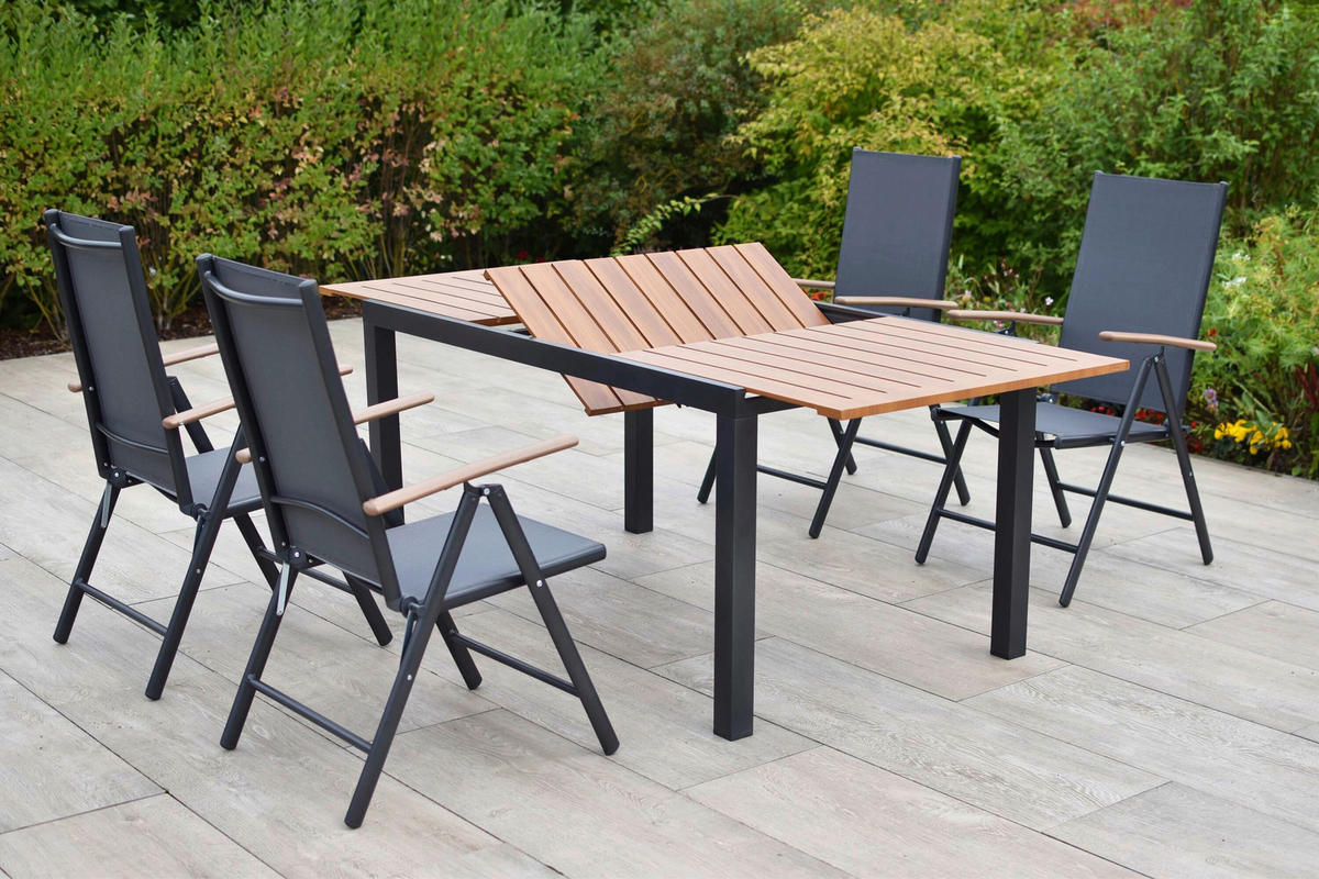 GARTENTISCHGRUPPE beschichtet Aluminium  - Graphitfarben/Naturfarben, KONVENTIONELL, Textil/Metall - Gardenson