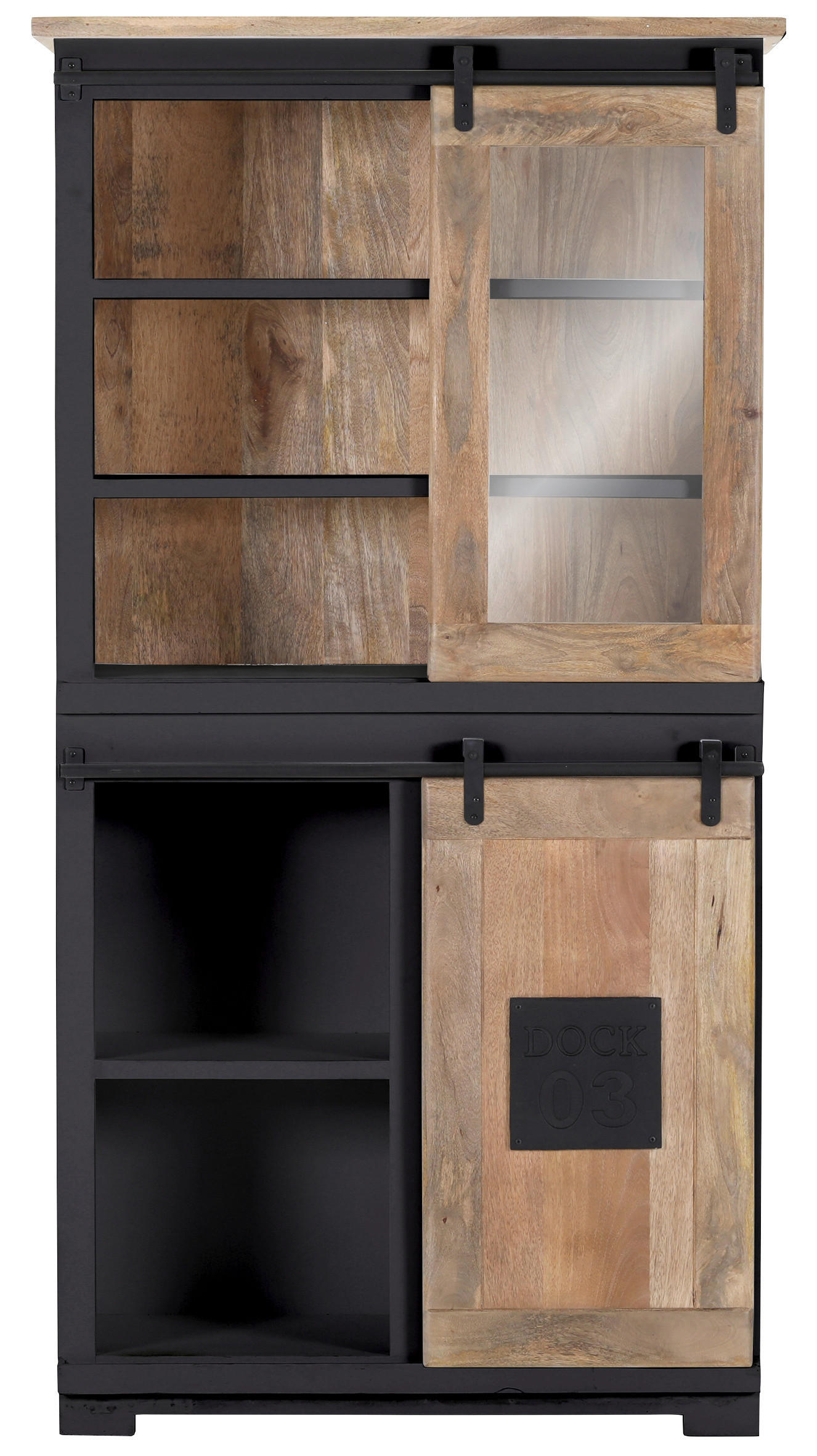 VITRINE in furniert, massiv Mangoholz Anthrazit, Braun, Naturfarben - Anthrazit/Schwarz, LIFESTYLE, Glas/Holz (100/190/45cm) - Landscape