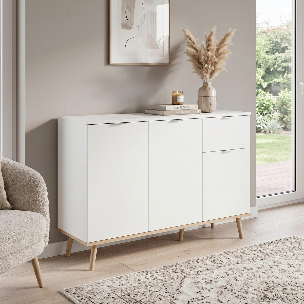 KOMMODE , 120/85/40 cm, 1 Schublade(n)  - Silberfarben/Weiß, KONVENTIONELL, Holz/Holzwerkstoff (120/85/40cm) - MID.YOU
