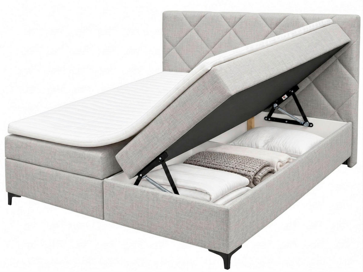 BOXBETT 160/200 cm,  in Hellgrau, Bettkasten, Topper, H3 + H3 = fest  - Hellgrau/Schwarz, MODERN, Holz/Textil (160/200cm) - MID.YOU