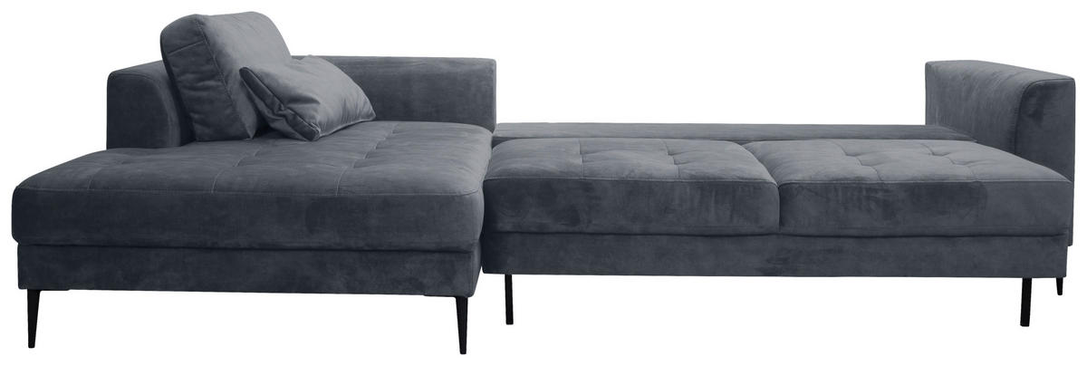 ECKSCHLAFSOFA  mit Bettkasten erhältlich, Stoffauswahl, Schlafen auf Sitzhöhe, Bettfunktion erhältlich, Hocker erhältlich Mikrofaser Blaugrau  - Blaugrau/Schwarz, MODERN, Textil (168/280cm) - Trendmanufaktur