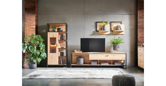 VITRINE  in Anthrazit, Eichefarben - Eichefarben/Anthrazit, Design, Glas/Holzwerkstoff (76/172/40cm) - Carryhome