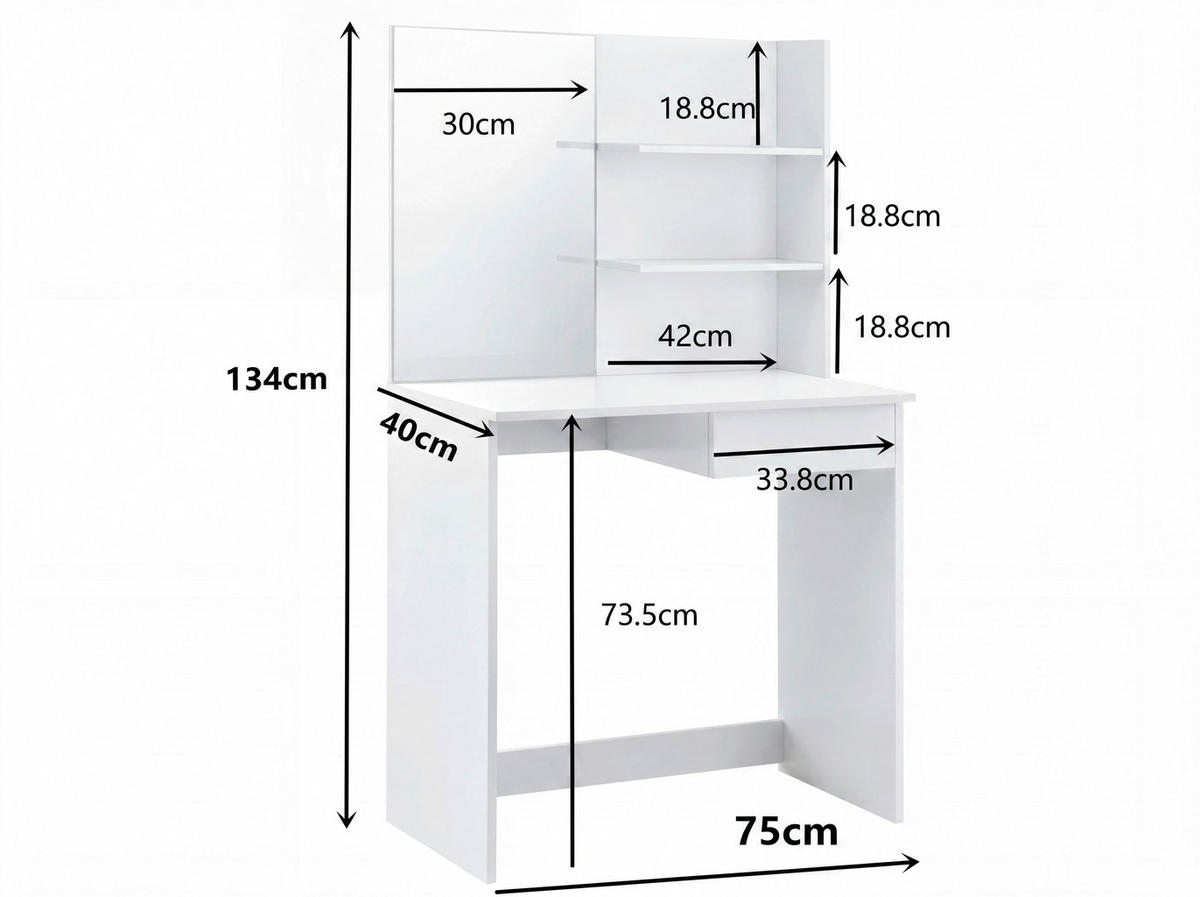 TOALETNÍ STOLEK, bílá, 75/134/40 cm - bílá, Design, kompozitní dřevo (75/134/40cm) - Livetastic