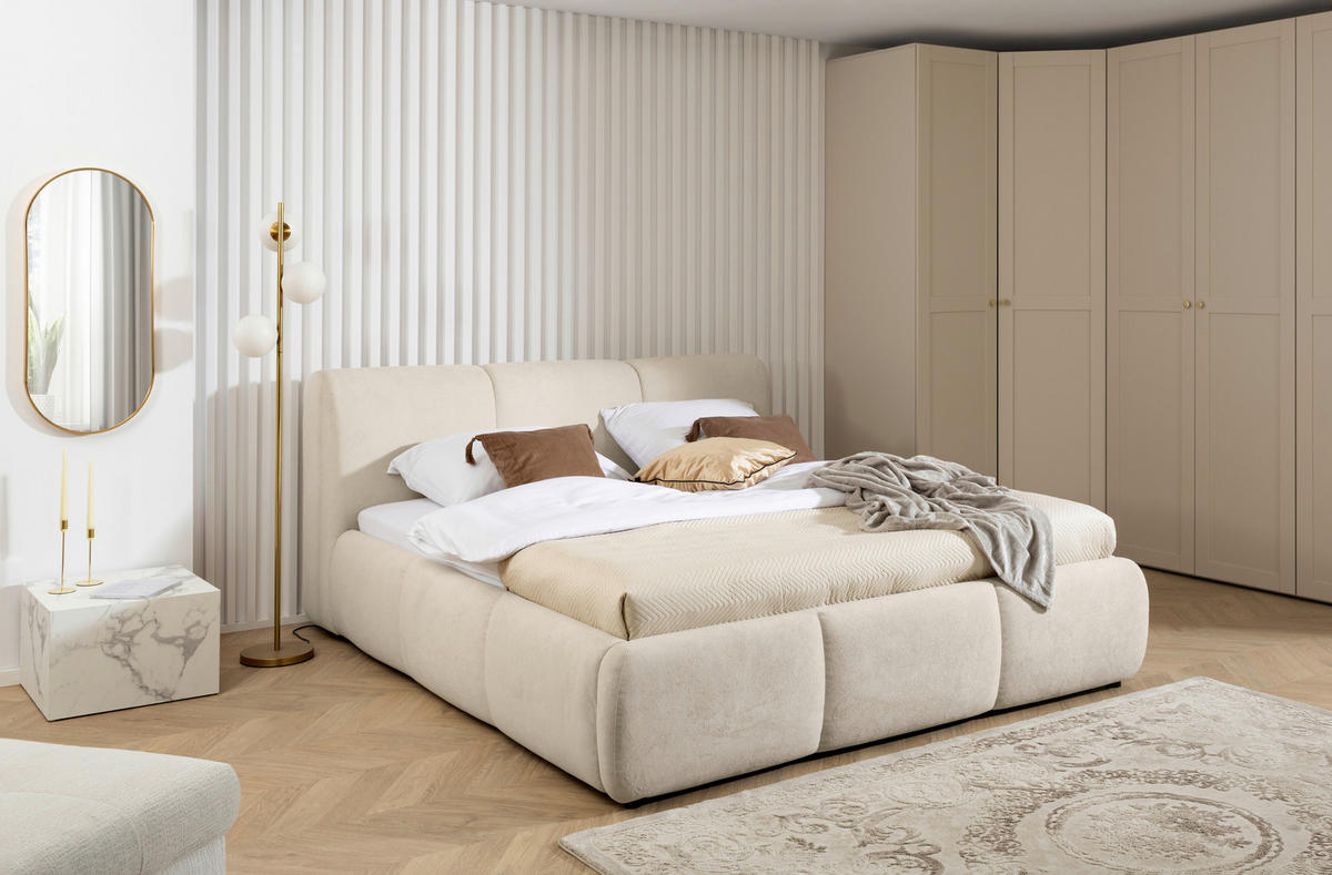 POLSTERBETT Lattenrost, Bettkasten 140/200 cm  in Beige  - Beige/Buchefarben, KONVENTIONELL, Holz/Kunststoff (140/200cm) - Boxxx