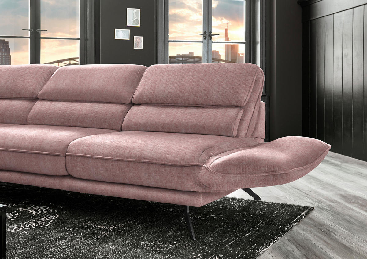 ECKSOFA in Velours Altrosa  - Schwarz/Altrosa, Design, Textil/Metall (153/283cm) - Valdera