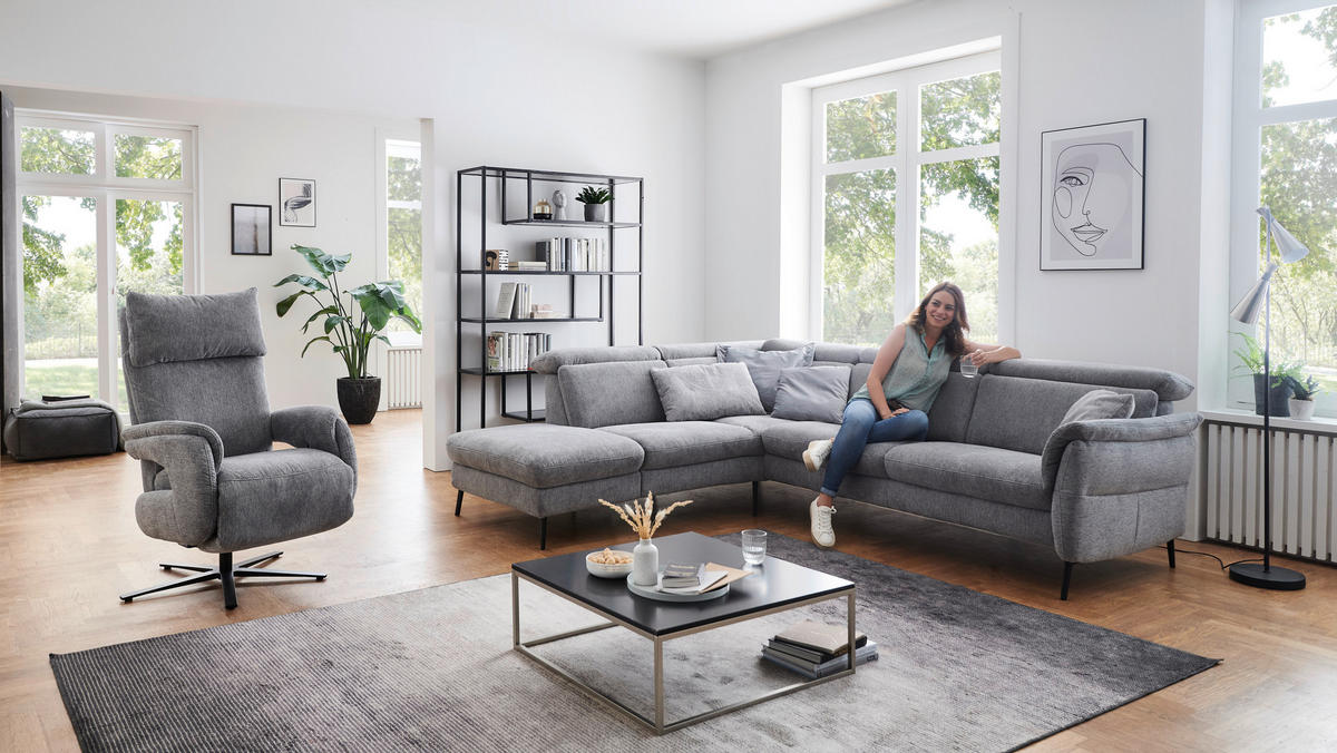 ECKSOFA in Struktur Grau  - Schwarz/Grau, Modern, Textil/Metall (235/275cm) - Cantus