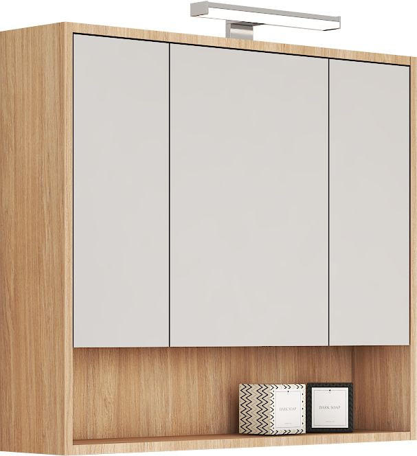 ZRCADLOVÁ SKŘÍŇKA, barvy dubu, 80/74/22 cm - barvy dubu, Moderní, kompozitní dřevo/sklo (80/74/22cm) - Stylife