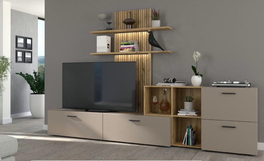 REGAL ZA DNEVNI BORAVAK boja hrasta   - boja hrasta, Moderno, pločasti materijal/plastika (296/190/40cm)