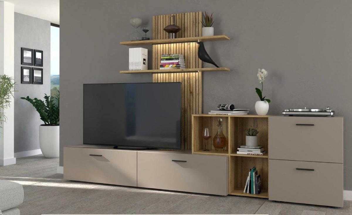 WOHNWAND  in Eichefarben, Greige 296/190/40 cm  - Greige/Eichefarben, Modern, Holzwerkstoff/Kunststoff (296/190/40cm) - Carryhome