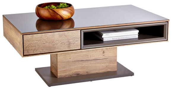 COUCHTISCH in Glas, Holzwerkstoff 115/65/44 cm - Eichefarben/Grau, Design, Glas/Holzwerkstoff (115/65/44cm) - Hom`in