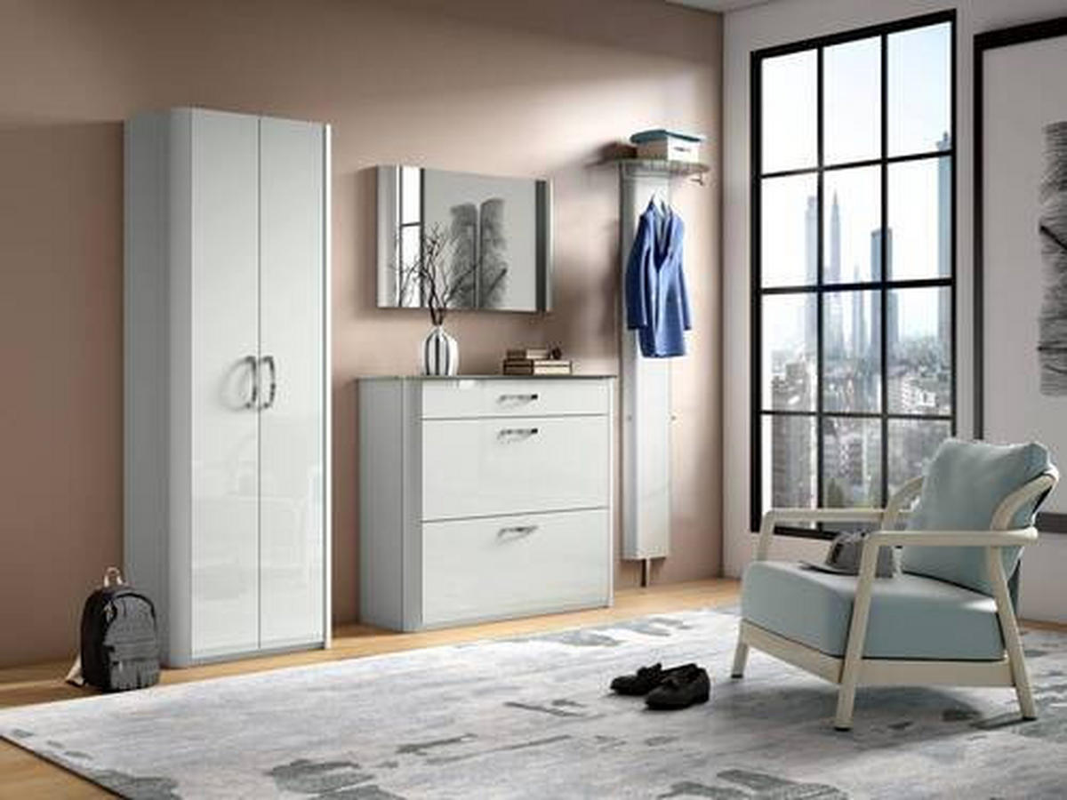 GARDEROBE 4-teilig  in 270/192/34 cm  - Weiss/Alufarben, Design, Glas/Holzwerkstoff (270/192/34cm) - Moderano
