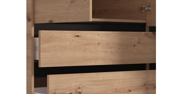 DREHTÜRENSCHRANK 4-türig Schwarz, Eiche Artisan  - Schwarz/Eiche Artisan, Basics, Glas/Holzwerkstoff (182,5/210,5/54,5cm) - Xora