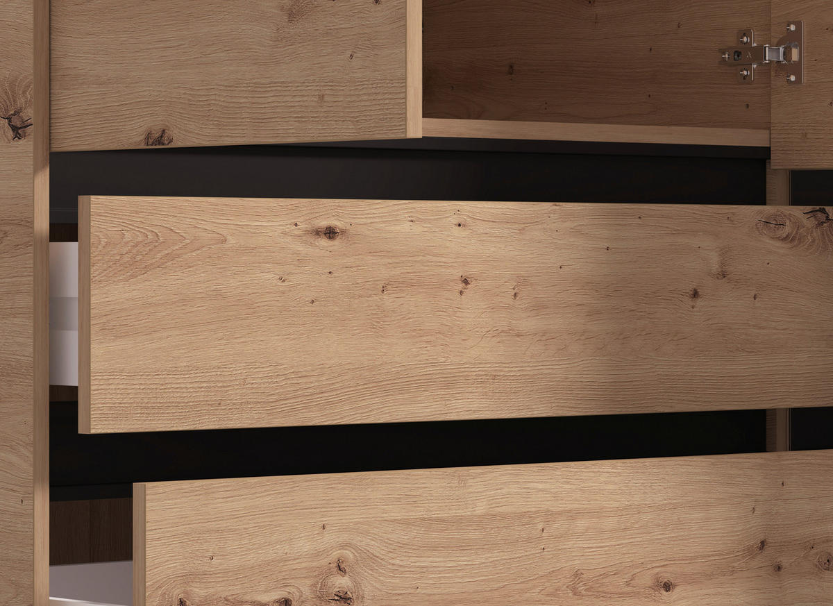 DREHTÜRENSCHRANK 4-türig Schwarz, Eiche Artisan  - Schwarz/Eiche Artisan, Basics, Glas/Holzwerkstoff (182,5/210,5/54,5cm) - Xora