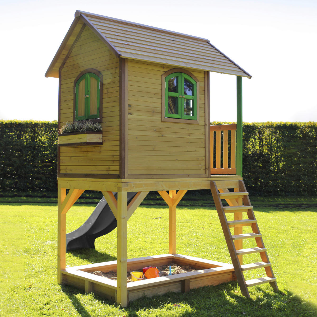 SPIELTURM 370/291/191 cm SPIELTURM SARAH  - Braun/Grau, KONVENTIONELL, Holz/Kunststoff (370/291/191cm) - Ambia Garden