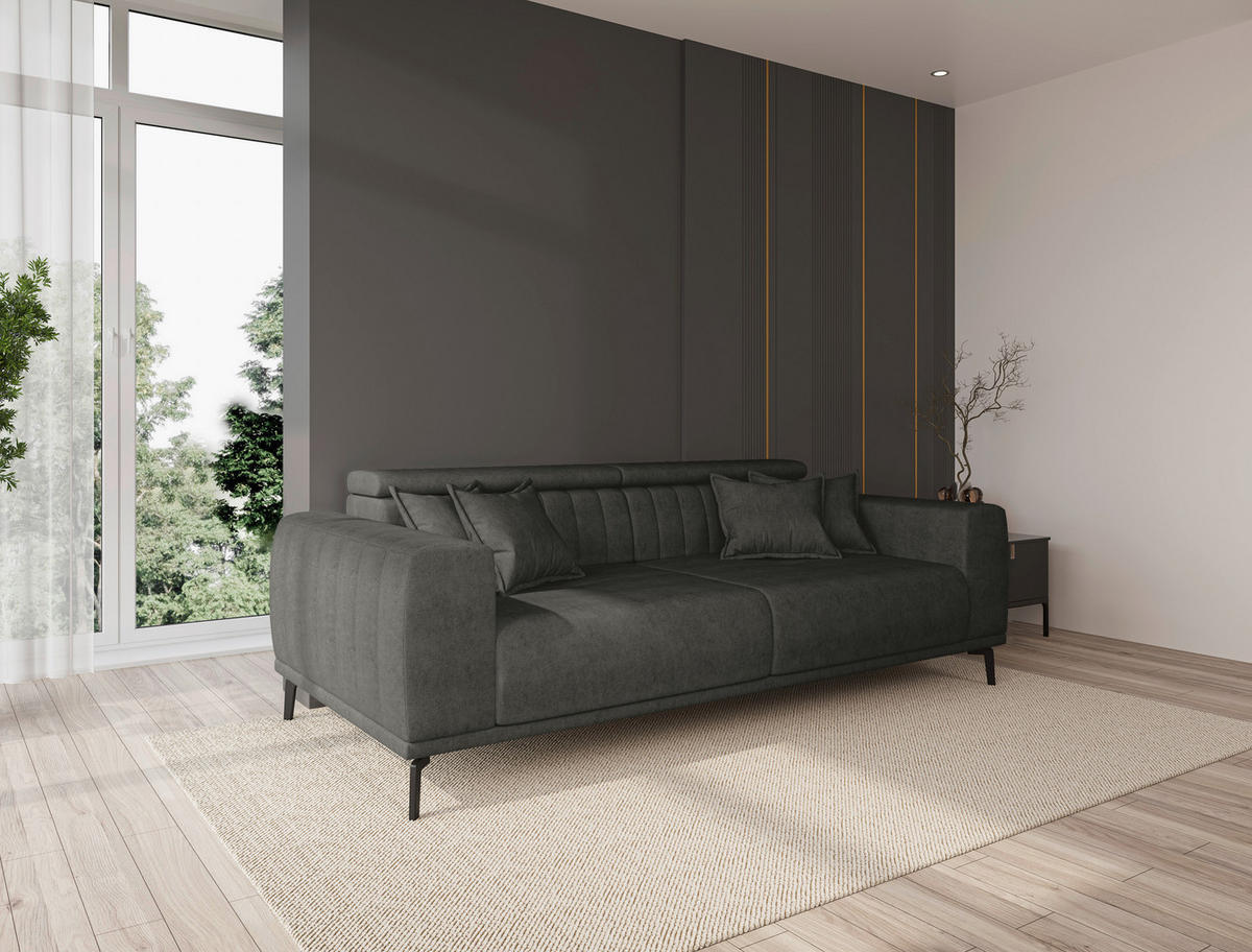 3-SITZER-SOFA Webstoff Dunkelgrau  - Dunkelgrau/Schwarz, KONVENTIONELL, Textil/Metall (240/80/110cm) - Carryhome