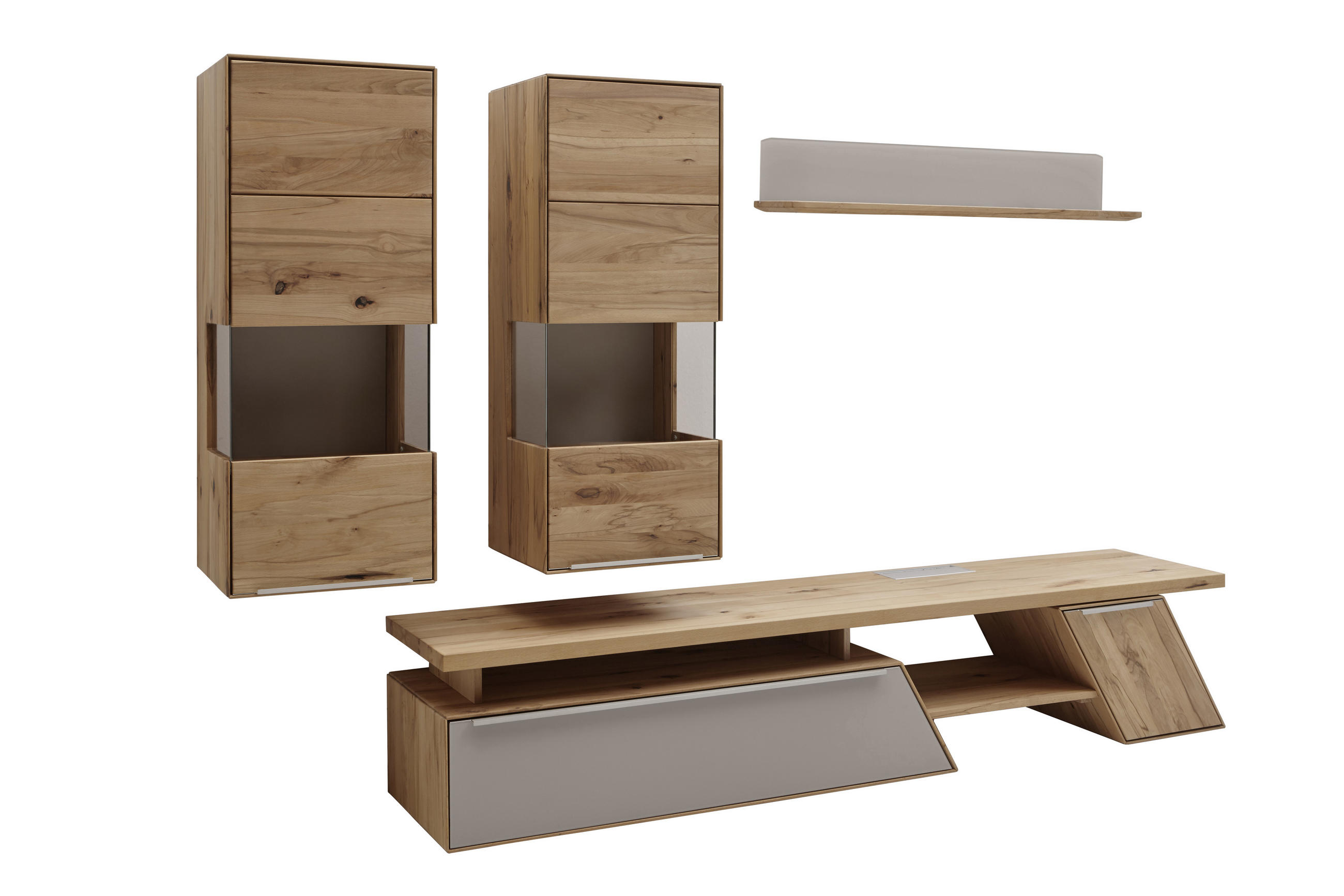 WOHNWAND  279/185/47 cm  in Schlammfarben, Buchefarben  - Edelstahlfarben/Schlammfarben, Design, Glas/Holz (279/185/47cm) - Valnatura